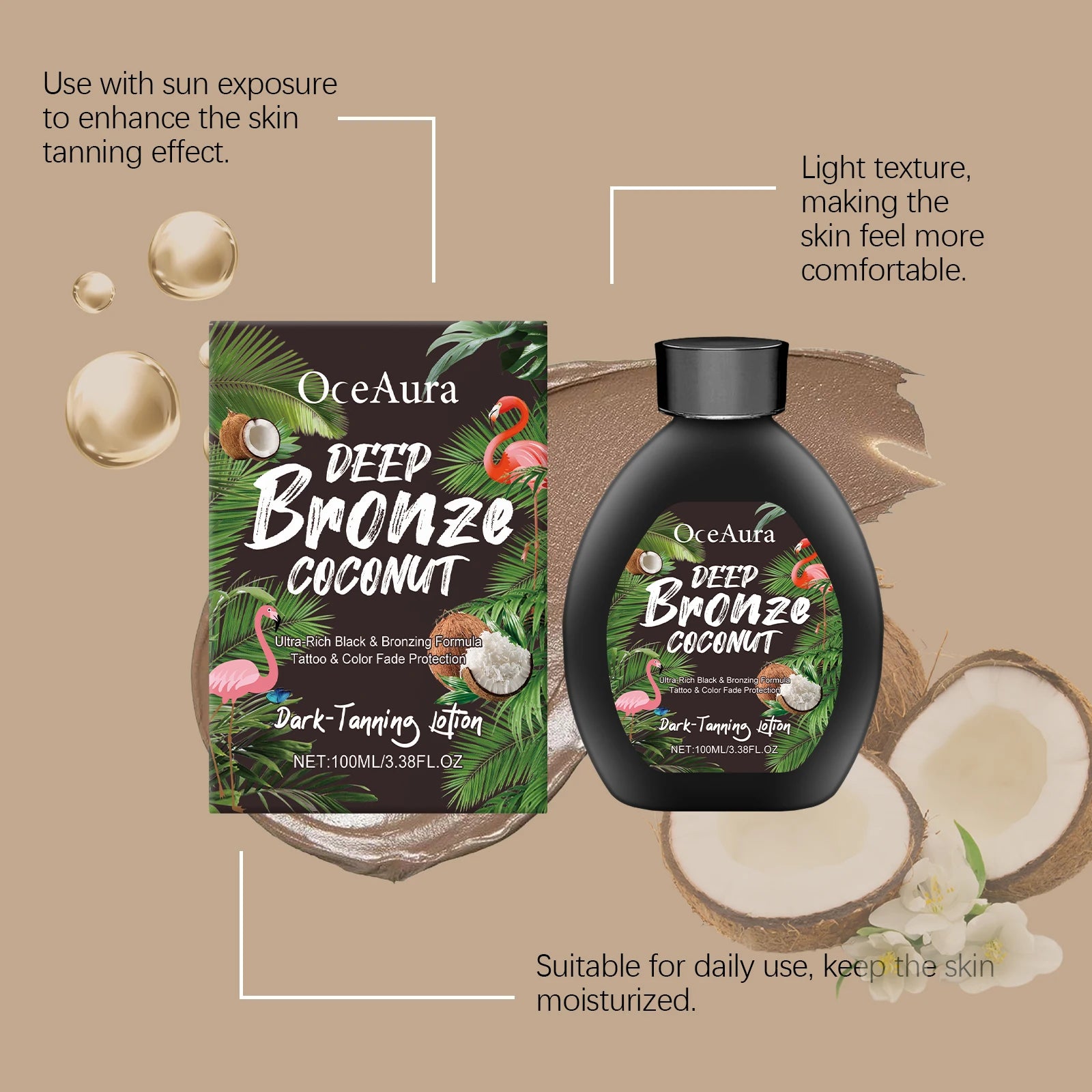 100ML Self Tanning Lotion Deep Moisturizing Non-greasy Improve Healthy Tone Bronzer Wheat Skin Sunless Tanning Cream for Summer Secondary image