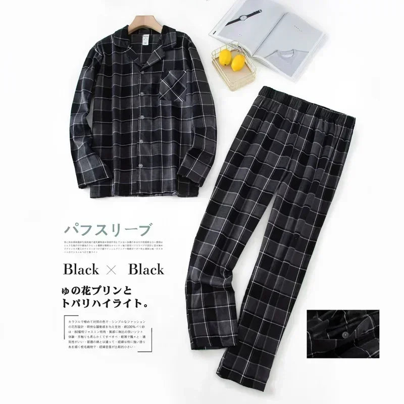 Men's Home Suits Long-sleeved Trousers Suits for Autumn and Winter Pijamas for Men Flannel Plaid Design Pajamas for Men