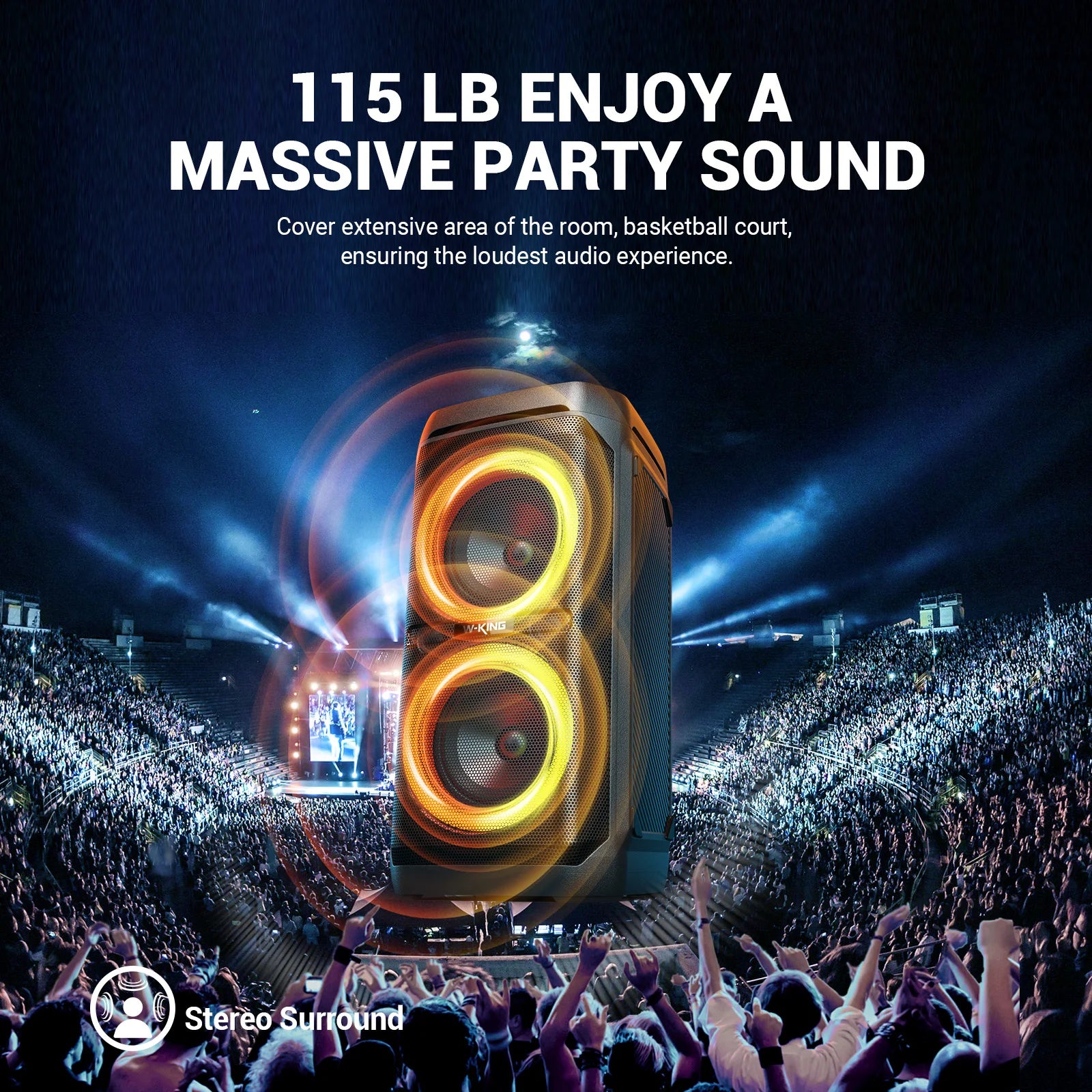 W-KING 100W RMS Bluetooth Speakers, IPX6 Waterproof, V5.3 Portable Party Boombox Wireless Deep Bass/115dB Loud Massive Sound Secondary image