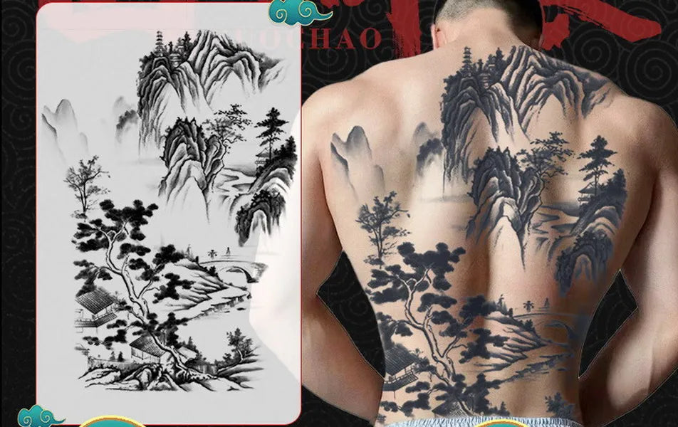 Magic Juice Ink Waterproof Tattoo Stickers Full Back Large Size Herbal Juice Temporary Tattoos Men Body Art Dragon Tiger