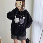 Ropa Cute Hoodies Coats Cartoon Cute Cat Ear Print Hooded Sweatshirts Y2K Tops Women Clothing Casual Zipper Loose New Hoodie