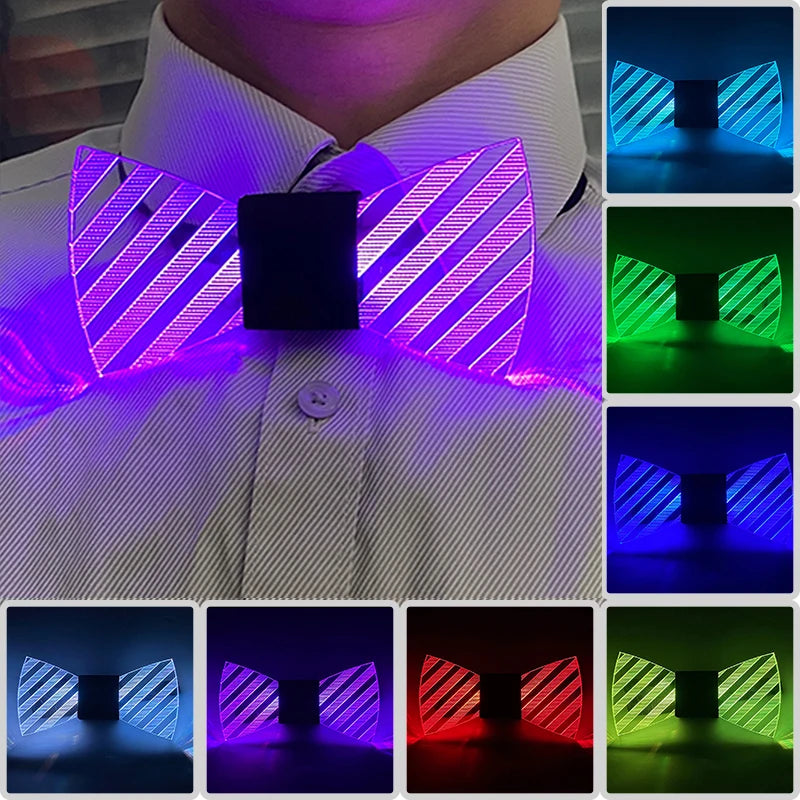Attractive Costume Accessories Acrylic Bow Ties Men Women Decorative Neck Tie Disco Music Night Flashing Glow Colorful Bow Ties Main image