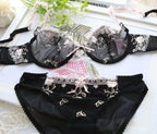 French Style Minimiser Bra Set | Big Size Unpadded Lace Half Cup, Large Cup Thin Anti-Sagging Sheer Lingerie Set BANERDANNI Bras