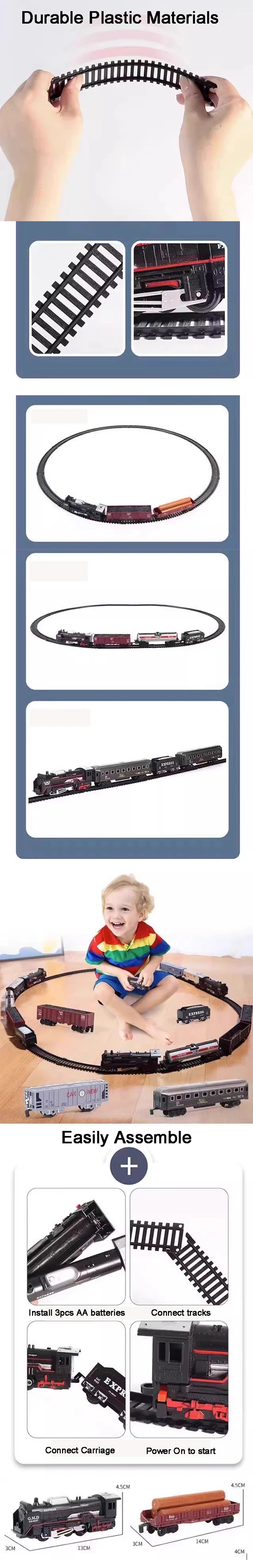 Classical Railway Freight Train Toy Electric Train Track Set with Light Tracks Model Toys for Kids Gift Children Adult Toy