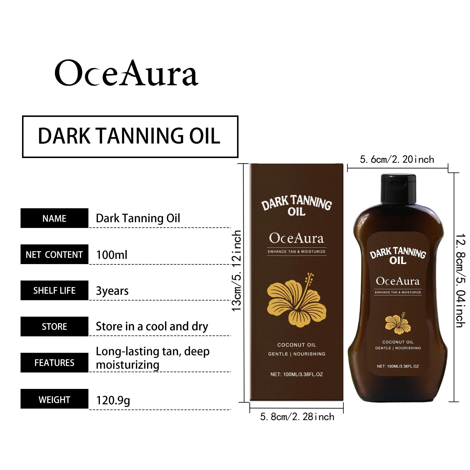 OceAura Tanning Oil Lotion Deep Moisturizing Nourishing Skin Rejuvenating Long Lasting Tan Lightweight Non Greasy Bronzing Oil