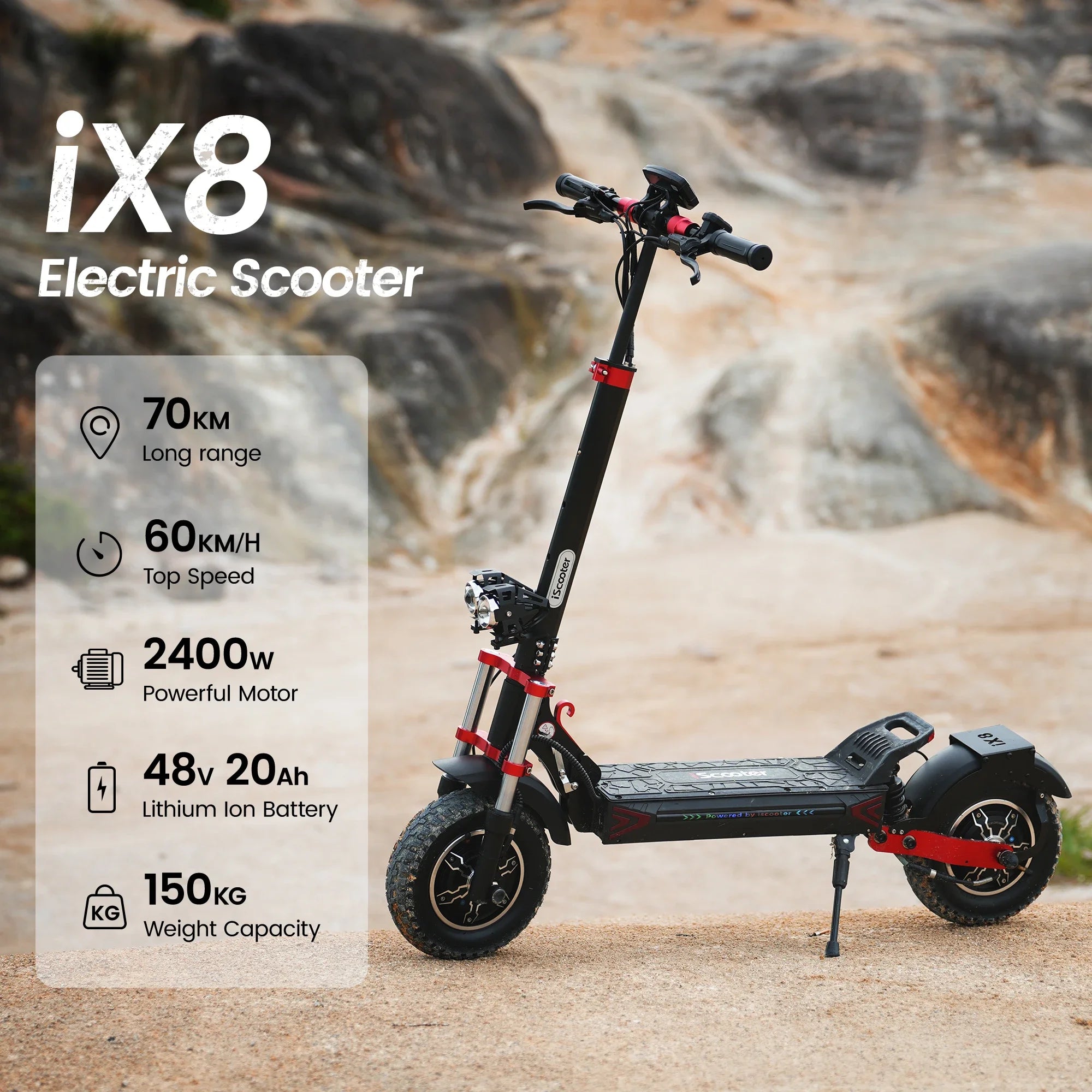 iScooter iX8  Adult Electric Scooter 2400W  Motor 48V20Ah Battery 12  Inch Off Road Pneumatic Tires Foldable  E-scooter