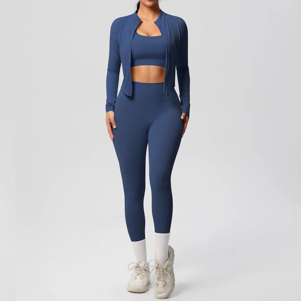 3pcs Sportswear Yoga Set Gym Sports Bra Zipper Jacket Leggings Clothes Sportswear Yoga Suits For Women Fitness Set Tracksuit