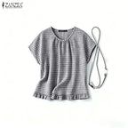 Women Summer Plaid Checked Blouse ZANZEA 2026 Fashion O Neck Short Sleeve Tops Casual Loose Holiday Shirt Elegant Work Blusas