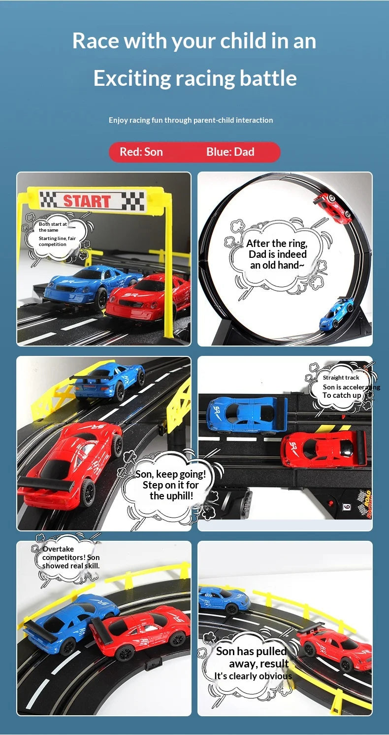 Electric Remote Control Slot Car Track Large 2-Player Competitive Dual Mode Remote Adjustable Splicing Kids Adults Gift Toy Set