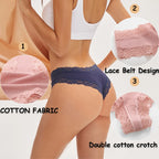 FINETOO 3Pcs Women Cotton Underwear Panties Sexy Lace Brazilian Briefs Low Waist Floral Solid Color G-string Breathable Lingerie