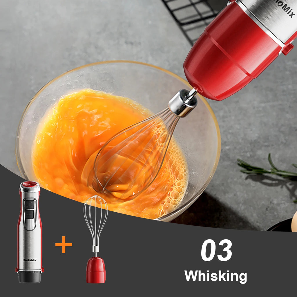 BioloMix 4-in-1 Hand Stick Blender, 1200W Stainless Steel - Immersion Mixer with Chopper Smoothie Cup Ice Blades for Baby Food