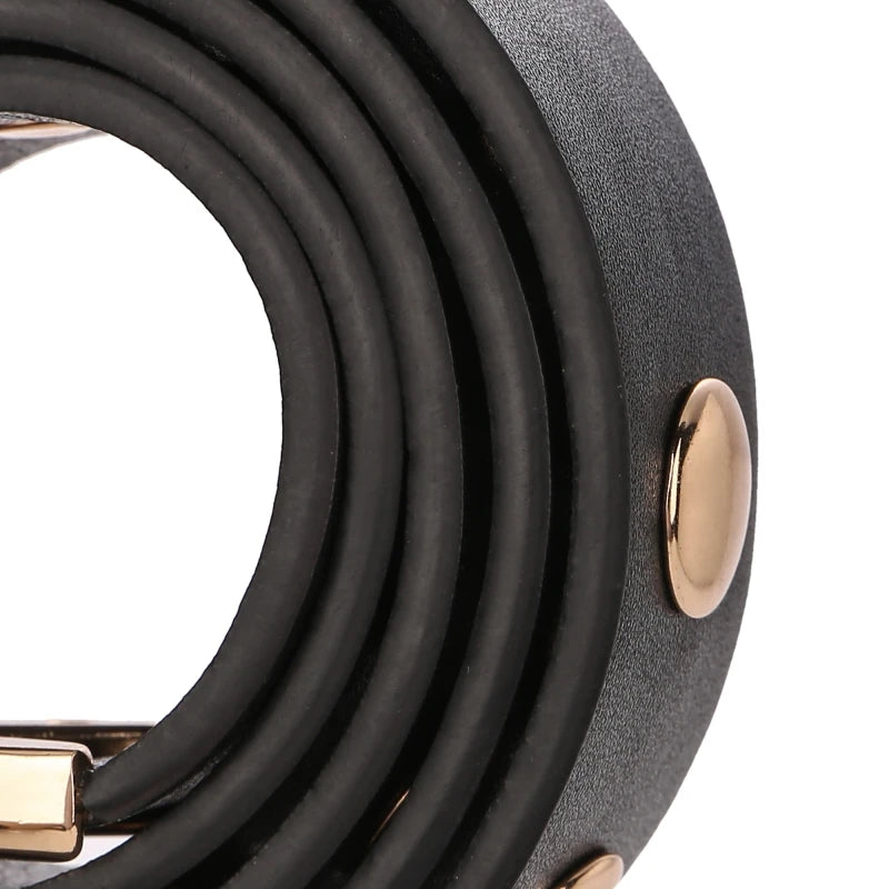 Women Fashion Leather Belt Studded Punk Black Belts for Jeans Dress Ladies Belt with Gold Buckle Adjustable Waist Belt