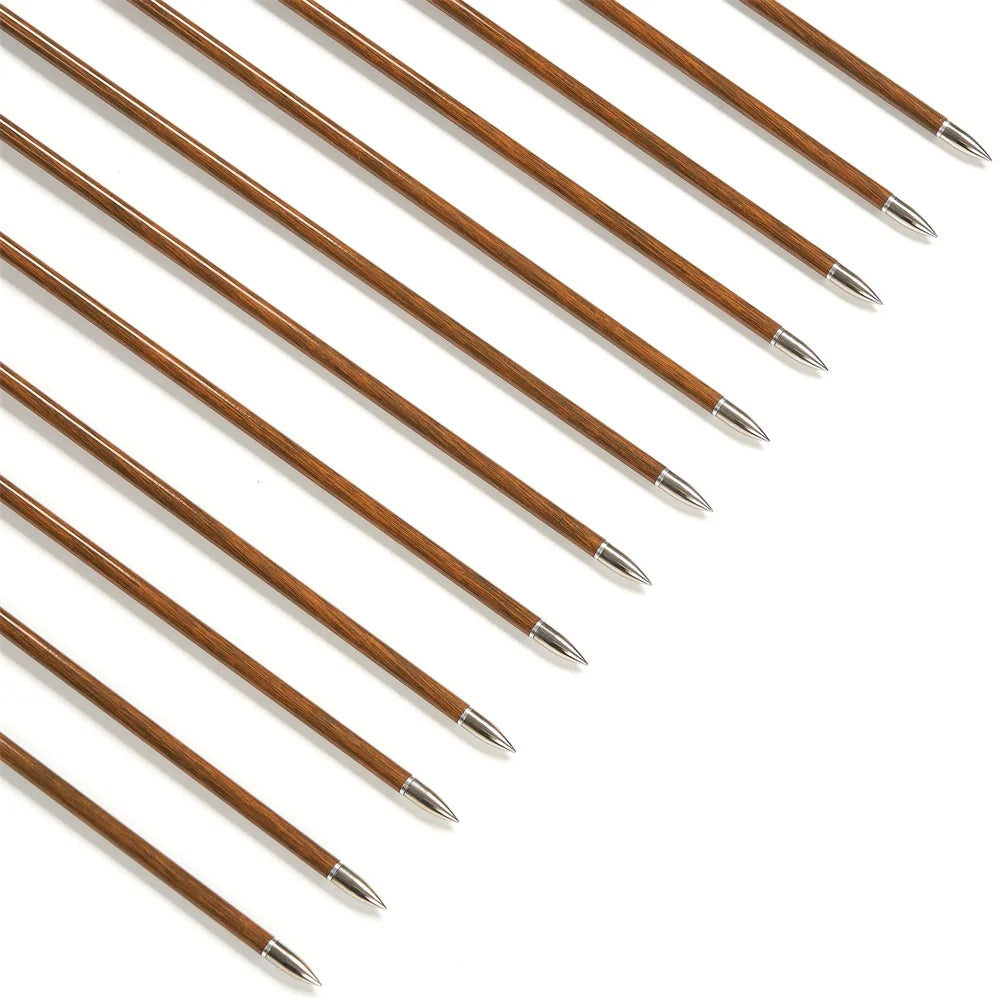 6/12/24pcs 32Inch Archery 100%Pure Carbon Arrows ID 6.2mm Wooden Shaft with 5'' Natural Feathers for Hunting Shooting