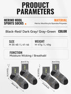 WRELS 1/2/3Pairs Merino Wool Socks Hiking Running Socks Breathable Cushion Sweat Wicking Warm Thermal Compression Wool Socks