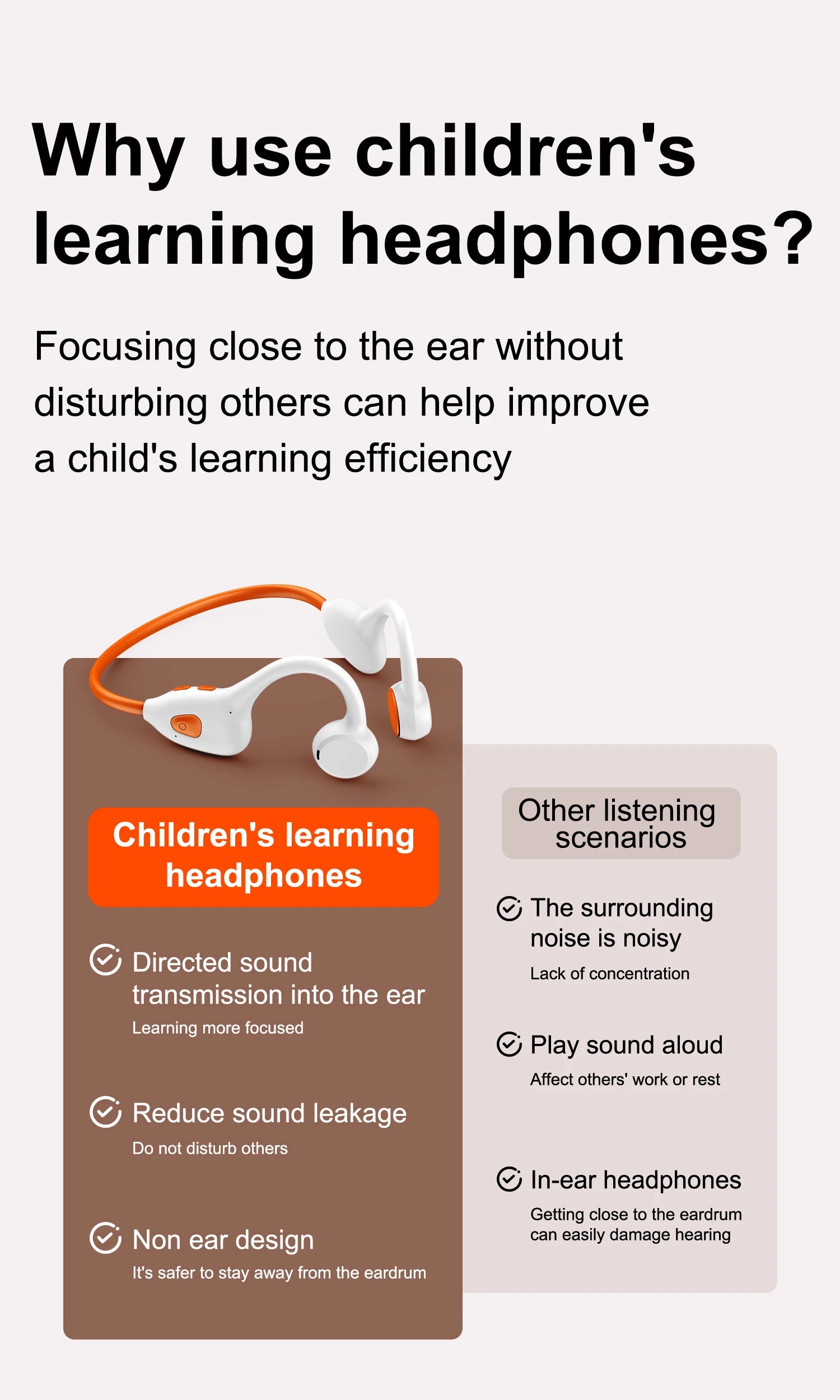 Air Conduction Stereo Headphones Kids Open Ear Bluetooth6.0 Earphones  Wireless Learning Noise Reduction Music Headset Earhook