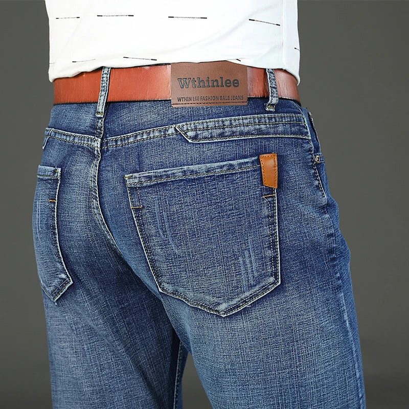 Wthinlee 8 Models Spring Autumn Business Jeans Men Casual Straight Stretch Fashion Classic Work Denim Trousers Brand Clothing