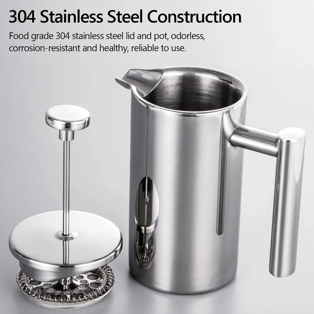 1.5L Coffee Maker French Press Stainless Steel Espresso Coffee Machine French Press Double-Wall Insulated Coffee Tea Maker Pot