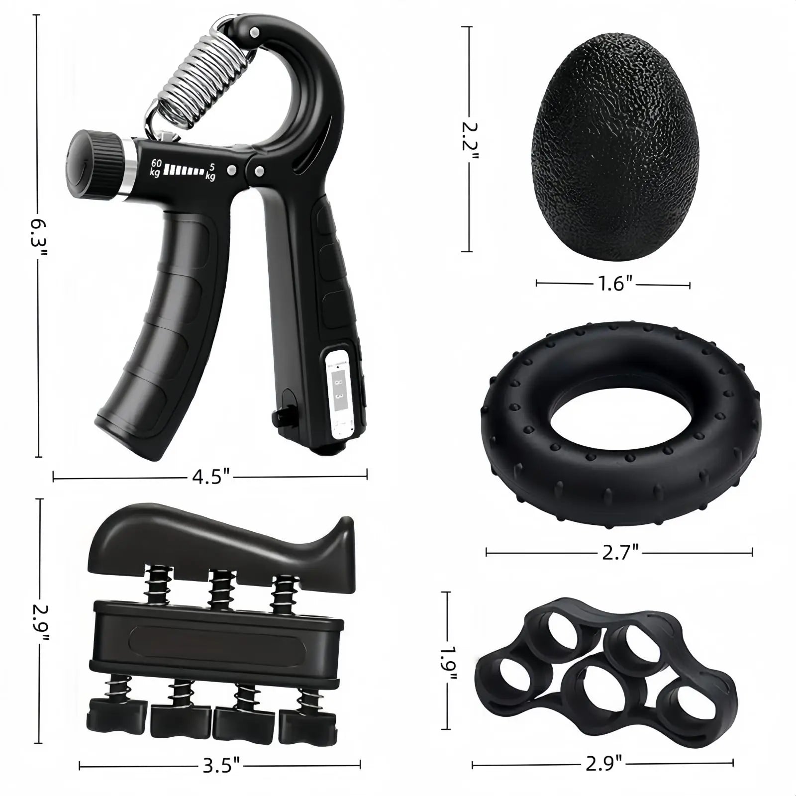6 Pack Hand Grip Strengthener Kit, Adjustable Resistance Counting Hand Gripper, Finger Exerciser, Grip Ring & Stress Relief Ball for Forearm Workout, Wrist Rehabilitation Training