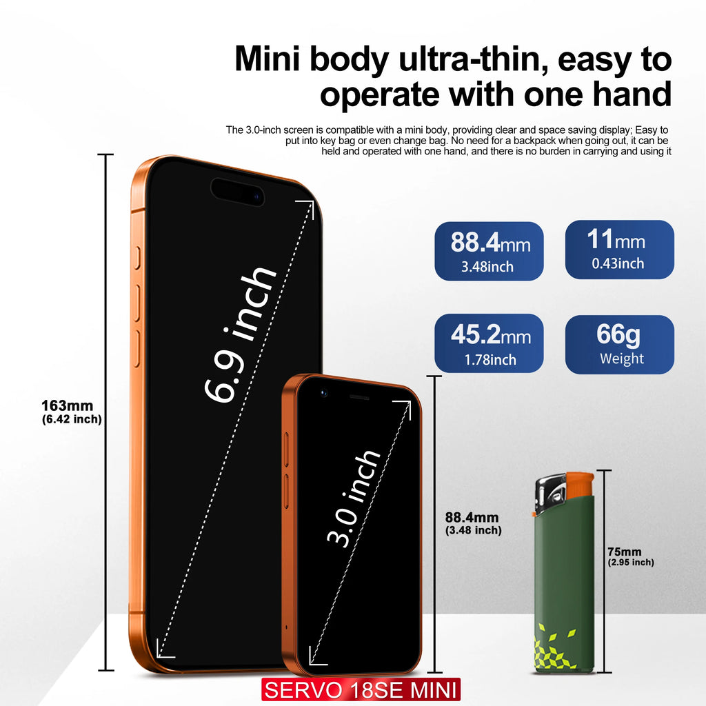 SERVO 18SE MINI Android Smartphone 3G WCDMA Dual SIM Card 2GB+16GB Play Store Face Unlock GPS WiFi Hotspot 3.0" Small Cellphone
