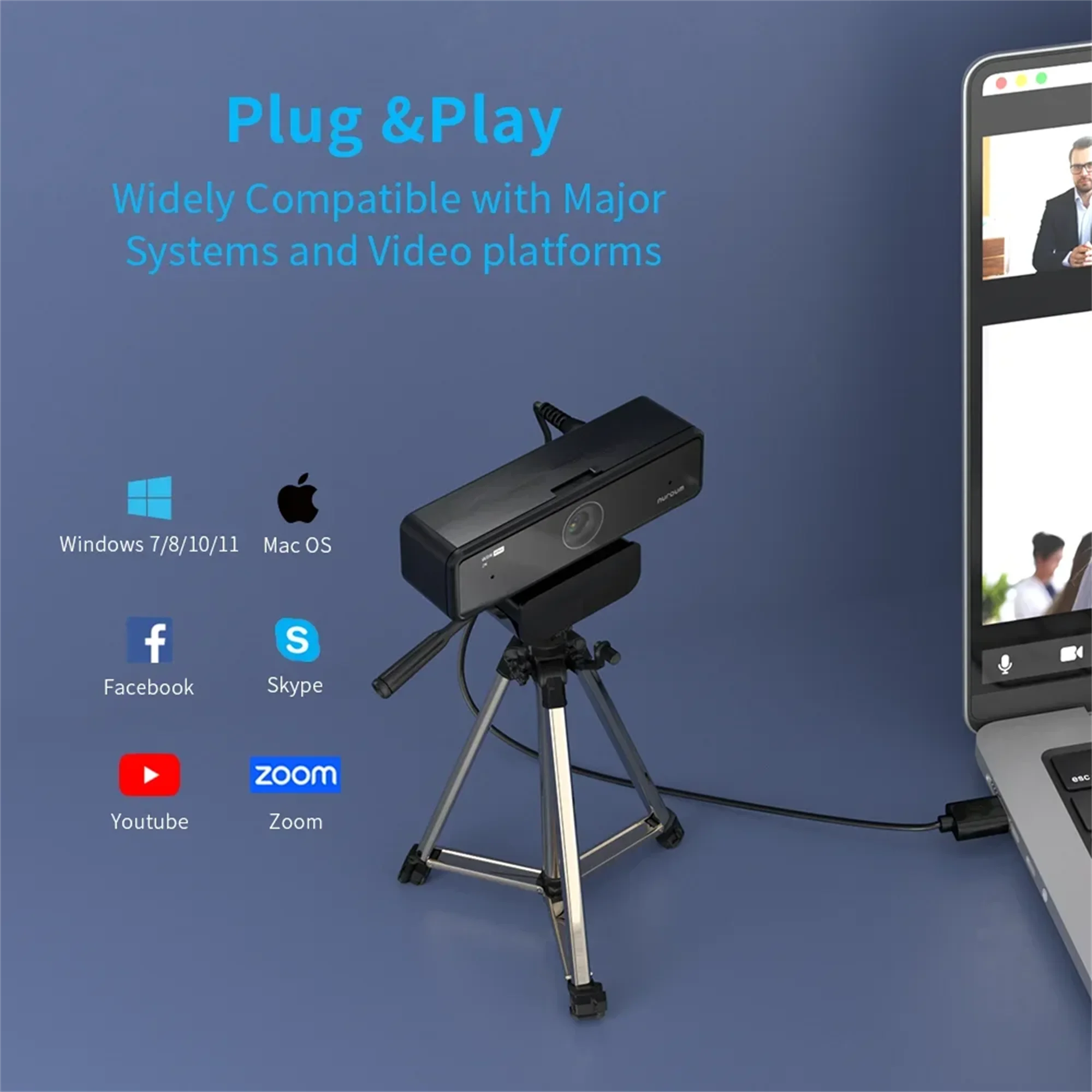 Nuroum 2K QHD Webcam 1440P 30FPS&1080P 60FPS Dual Mode, AI Noise Cancelling Mic,Streaming Camera, USB Plug & Play for PC/Mac