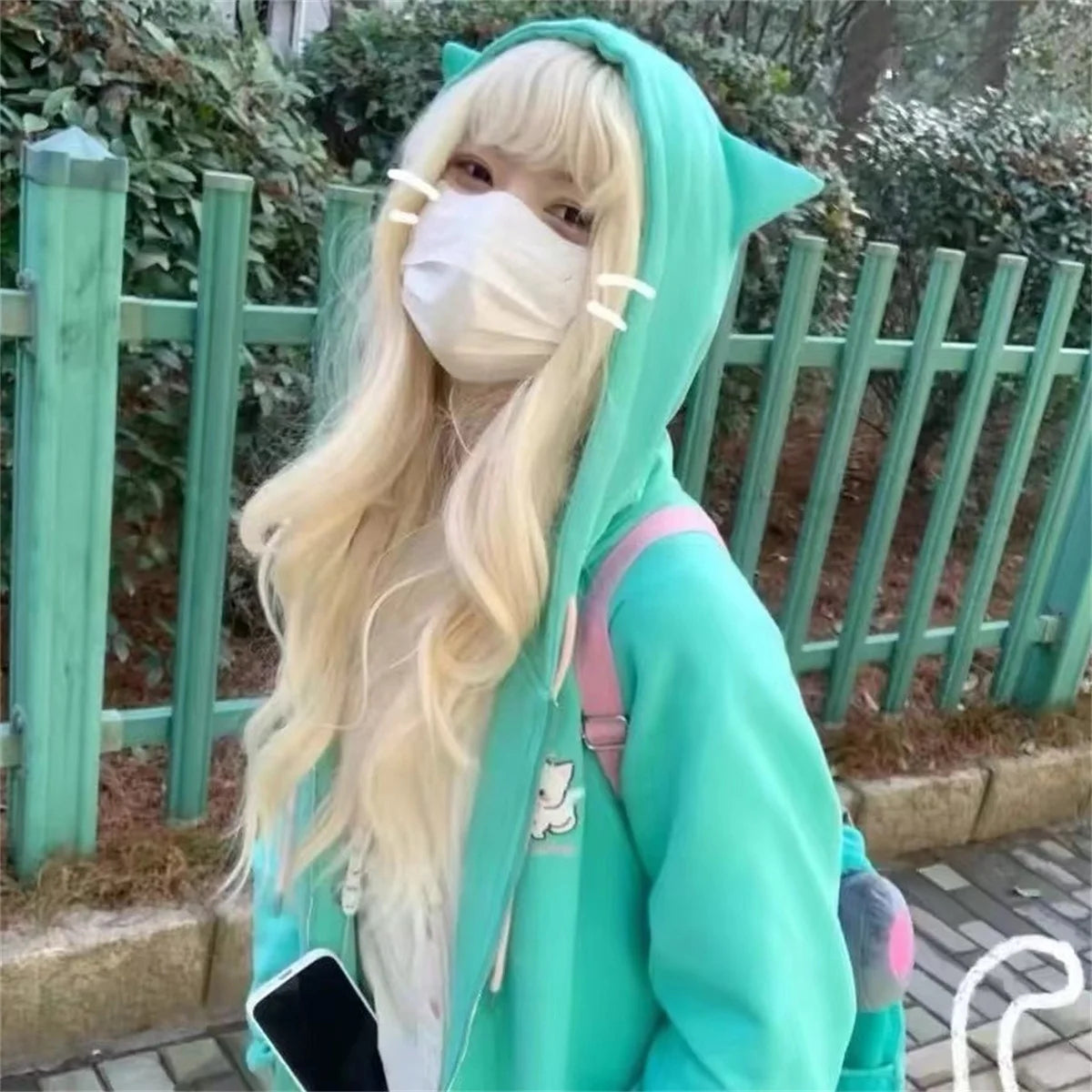 Ropa Cute Hoodies Coats Cartoon Cute Cat Ear Print Hooded Sweatshirts Y2K Tops Women Clothing Casual Zipper Loose New Hoodie