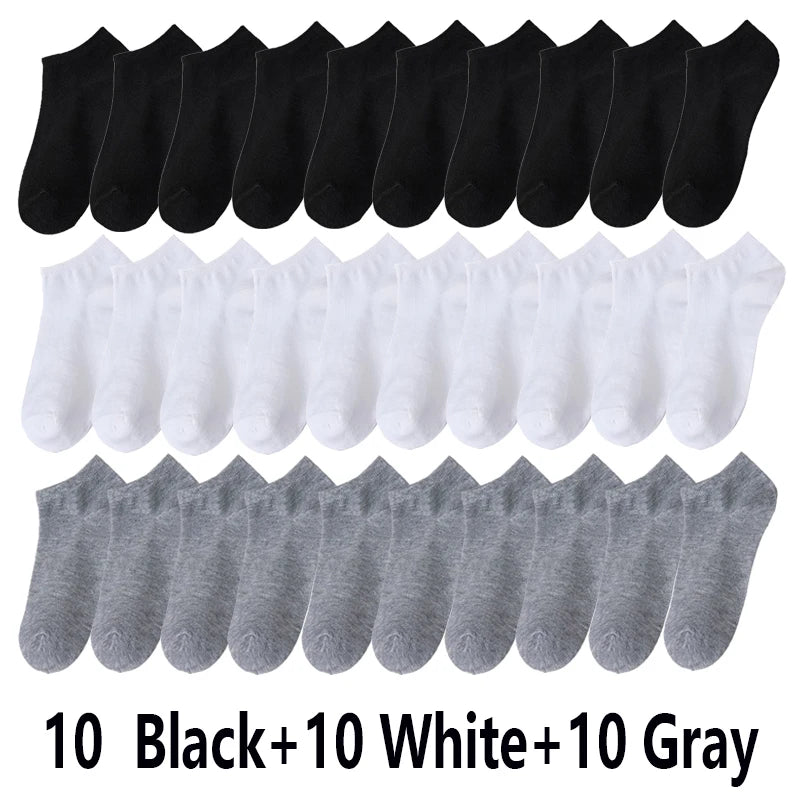 10/20/30Pairs Men's Socks Ankle Socks White Black Breathable Comfy Sweat-absorbing Boat Socks Unisex Casual Solid Short Socks