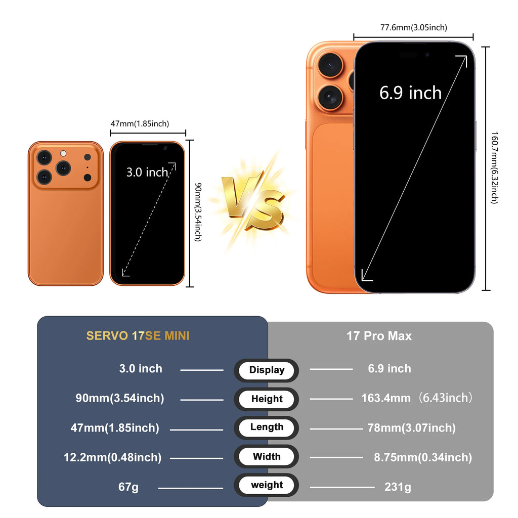 SERVO 17SE MINI 3G Tiny Smartphone Android System Play Store 2GB+16GB WhatsAPP GPS WiFi Dual SIM Card 3.0" Small Smart Cellphone