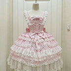 Summer Japanese Style Kawaii Lolita Dress Women Party Vintage Sweet Lace Bow Birthdays Cake Dresses Harajuku Y2k Bandage Dress