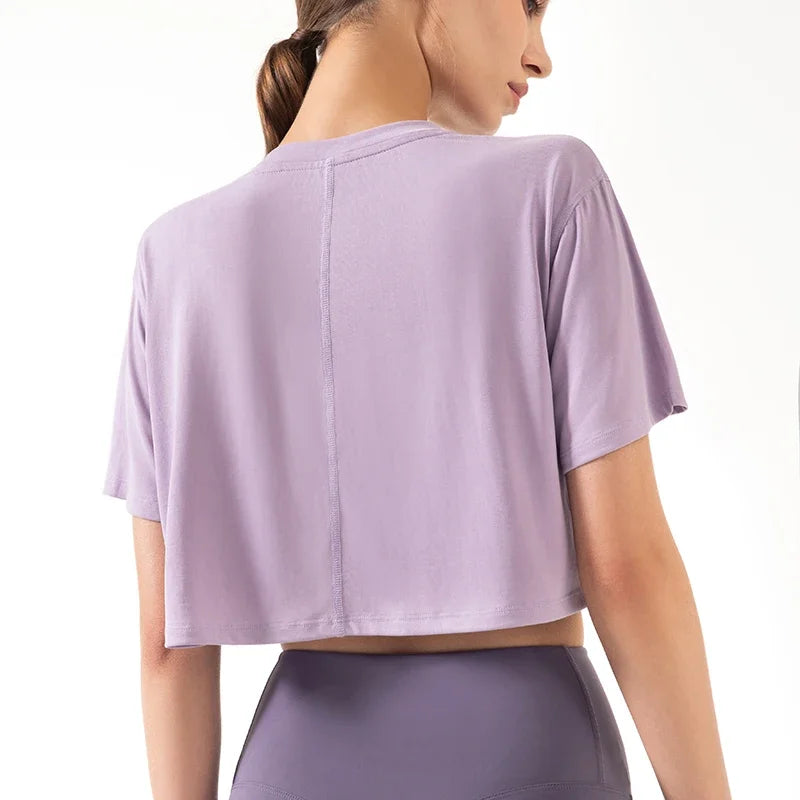 Women Yoga Tops Loose Running Exercise Sport Crop Top Ultralight Elastic Breathable Short Sleeve Gym Fitness Shirt