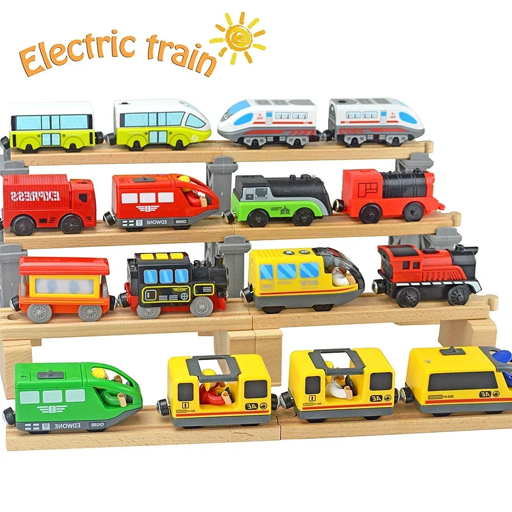 Wooden Locomotive Magnetic Electric Car Train Toys Fit Biro Wooden Diecast Slot Train Track Railway Educational Toys For Kids Secondary image