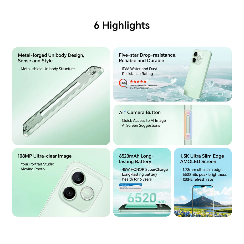 HONOR 600 Lite,EU Version, 2026 NEW 5G Smartphone, MTK Dimensity 7100 Elite, 6.6" AMOLED Screen, 6520mAh Battery,108MP AI Camera