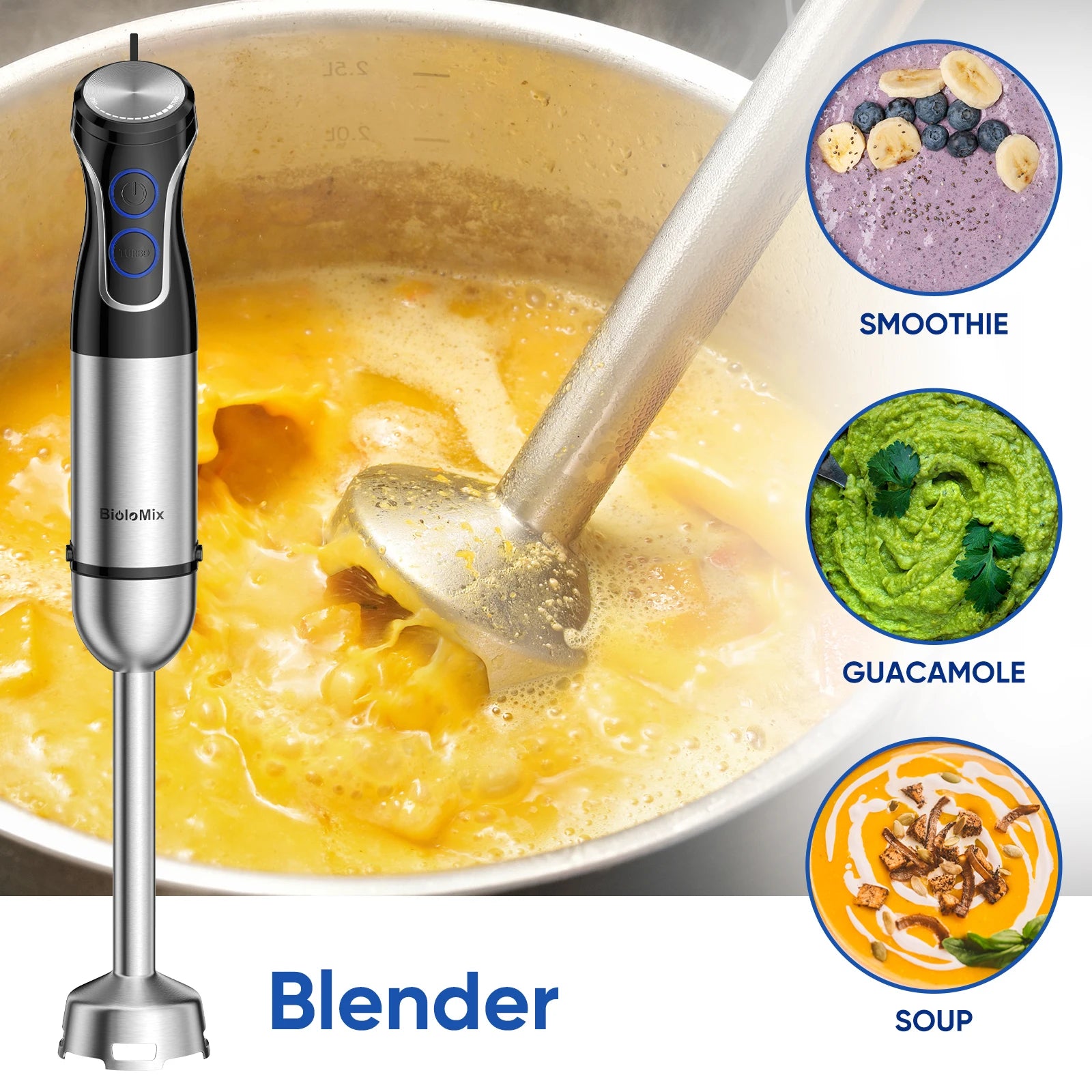 BioloMix 5 in 1 Immersion Hand Blender,1500W Blender with 304 Stainless Steel Blade,Food Processor,Smoothies Puree Baby Food Secondary image