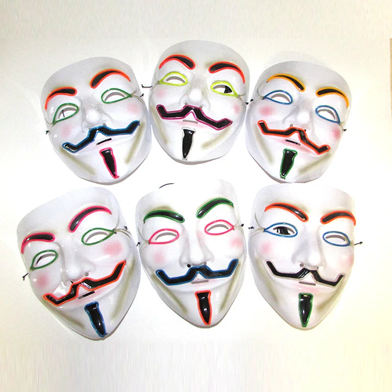 V For Vendetta Mask Cosplay Guy Fawkes Hacker Glowing Mask For Halloween Carnival  Decor Props