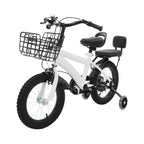 14" Kids Bike Adjustable Children's Bicycle Load 60kg w/Training Wheels+Basket+Backrest Rear Seat for 3-7 Year Old (White/Black)