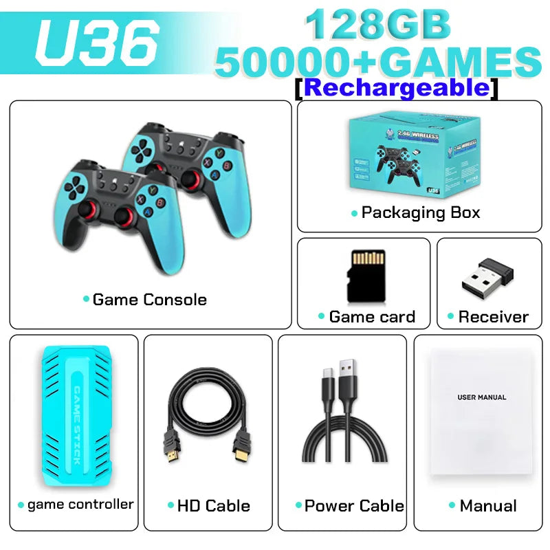 U36 Game Joystick with 50,000+ games pre-installed, 4K HD output, Retro game console, 3D, 40+ emulators, PSP, PS1