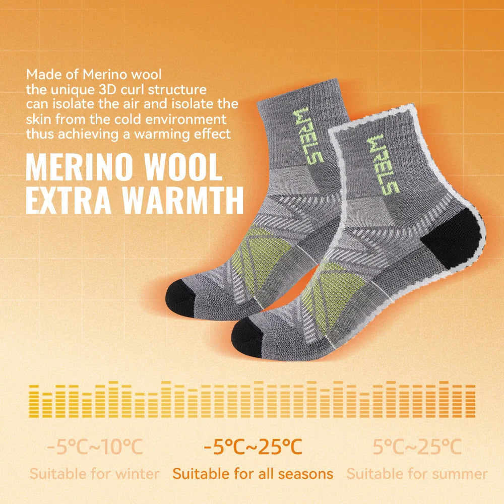 WRELS 1/2/3Pairs Merino Wool Socks Hiking Running Socks Breathable Cushion Sweat Wicking Warm Thermal Compression Wool Socks Secondary image