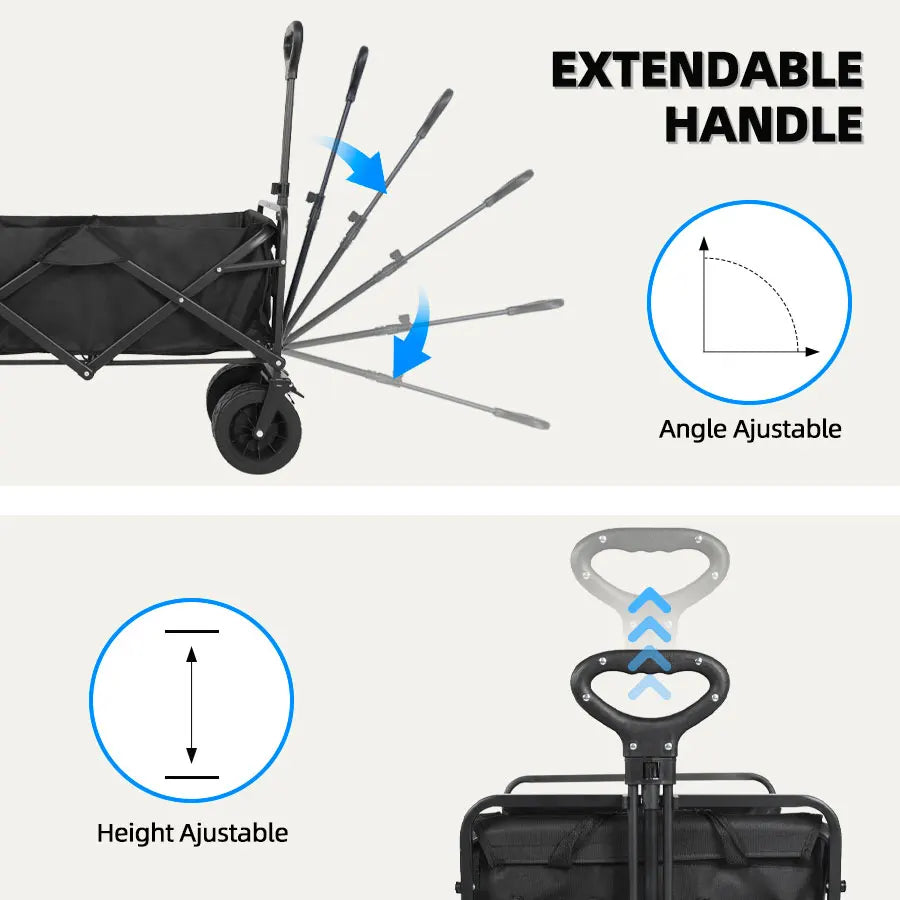 Large Weight Capacity Heavy Duty Wagon Cart Folding Wagon for Outdoor Garden Beach wagon Camping Equipment with Cup Holders