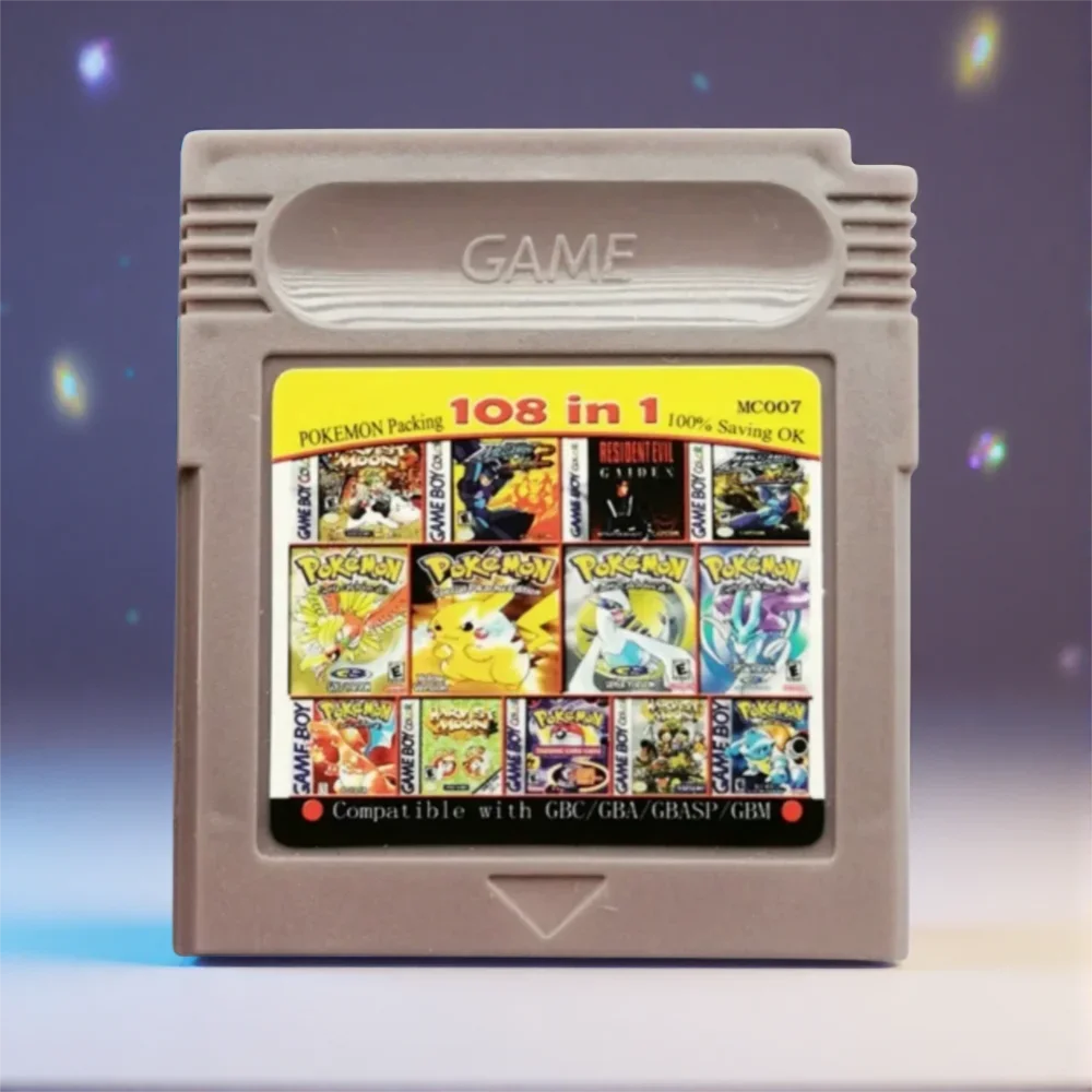 GBC Game Combo Pokémon Series 61in1 108in1 Game Video Game Cartridge Card, English Version for GBC/GBA/SP/GBM
