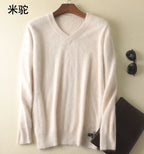 LHZSYY Men's 100% Mink Cashmere Large Size Sweaters Autumn Winter Solid V-neck Casual Knit Pullovers Men Long Sleeve Warm Jumper