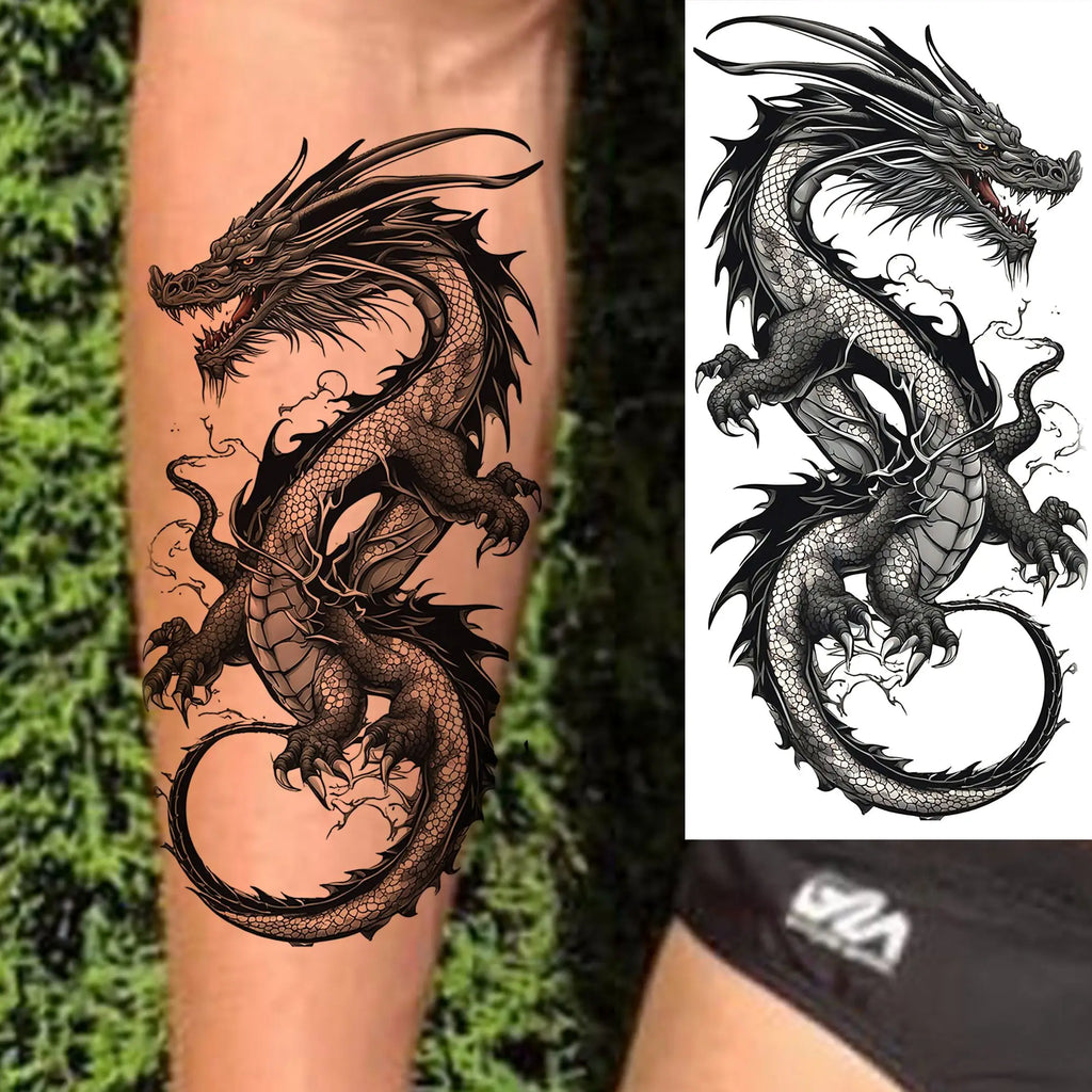 1 Sheet Cobra Snake Dragon Scorpion Temporary Tattoos For Men Women Waterproof Long Lasting Lion Tiger Wolf Fake Tattoo Stickers