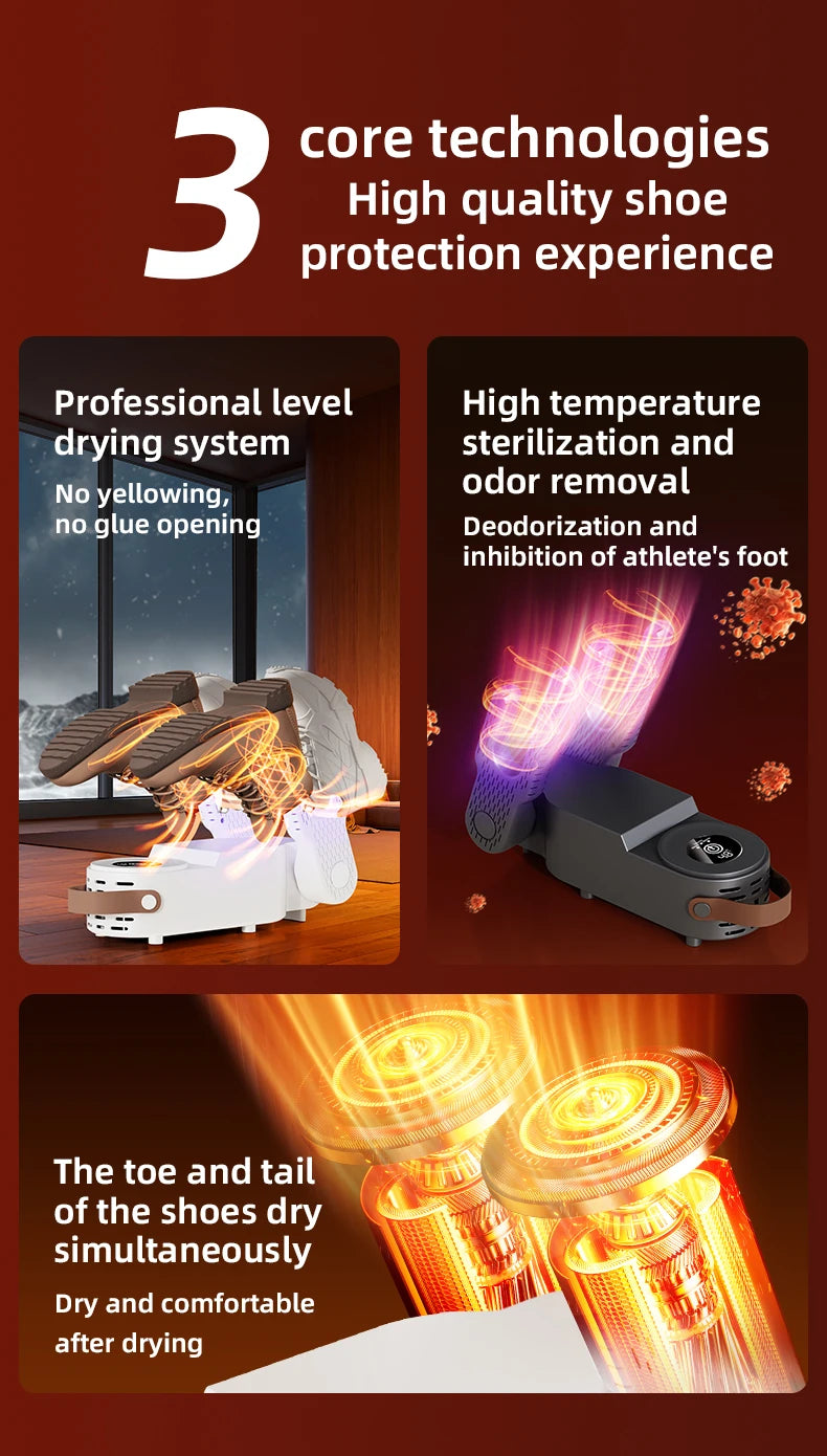 New 150W High Power Foldable Electric Shoe Dryer with Intelligent Timer Fast Drying Socks Glove Boot Heater Household Shoe Dryer