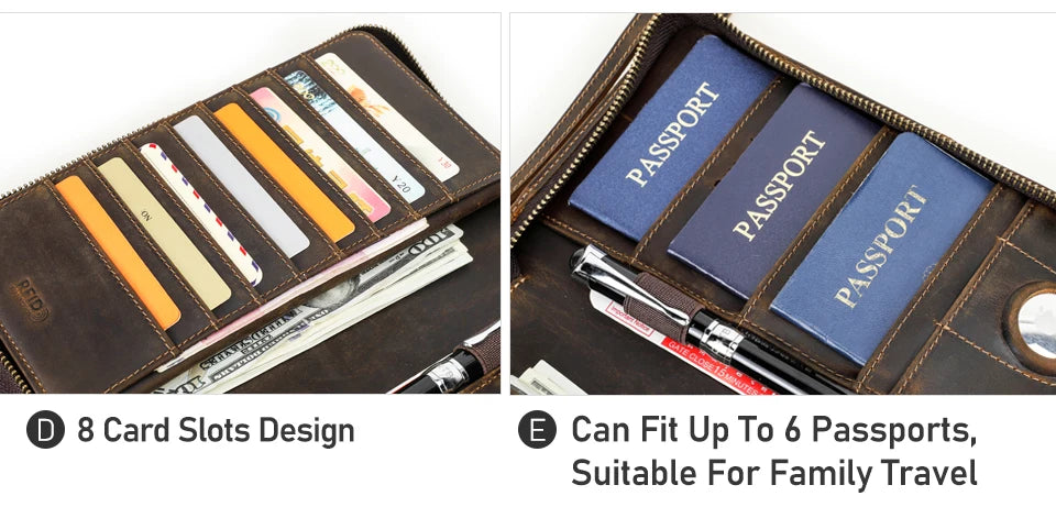 Family Passport Wallet with AirTag Slot for Travel Genuine Leather Credit Card Boarding Pass Holder Pen Cover Money Clutch Bag