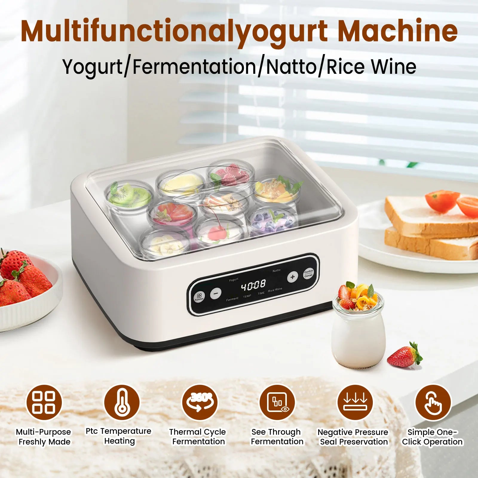 Eco-friendly Probiotic Yogurt Maker with Timer Intelligent Constant Temperature Fermentation Machine For yogurt,natto, rice-wine Secondary image