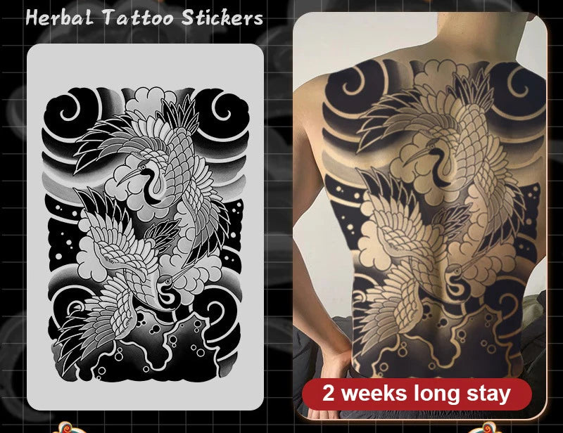 Magic Juice Ink Waterproof Tattoo Stickers Full Back Large Size Herbal Juice Temporary Tattoos Men Body Art Dragon Tiger
