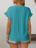 Solid Casual Loose Blouses For Women Fashion 2025 Summer Women's Hollow Short Sleeve Shirts And Blouses Elegant Female Blue Tops