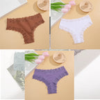 FINETOO 3Pcs Women Cotton Underwear Panties Sexy Lace Brazilian Briefs Low Waist Floral Solid Color G-string Breathable Lingerie