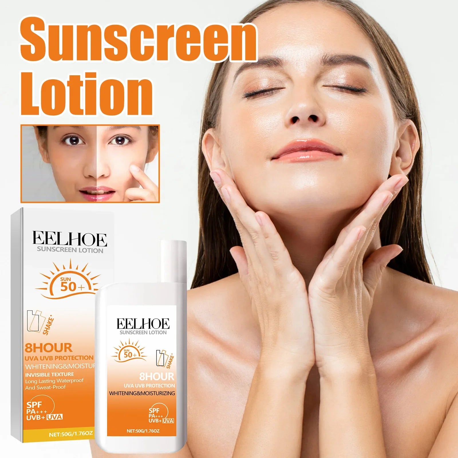 EELHOE Sunscreen Face Oil Control Uv Isolation Anti-Sun Moisturizing Face Suncream Spf 50 Face Repair Skin Care Sun Tan Lotion