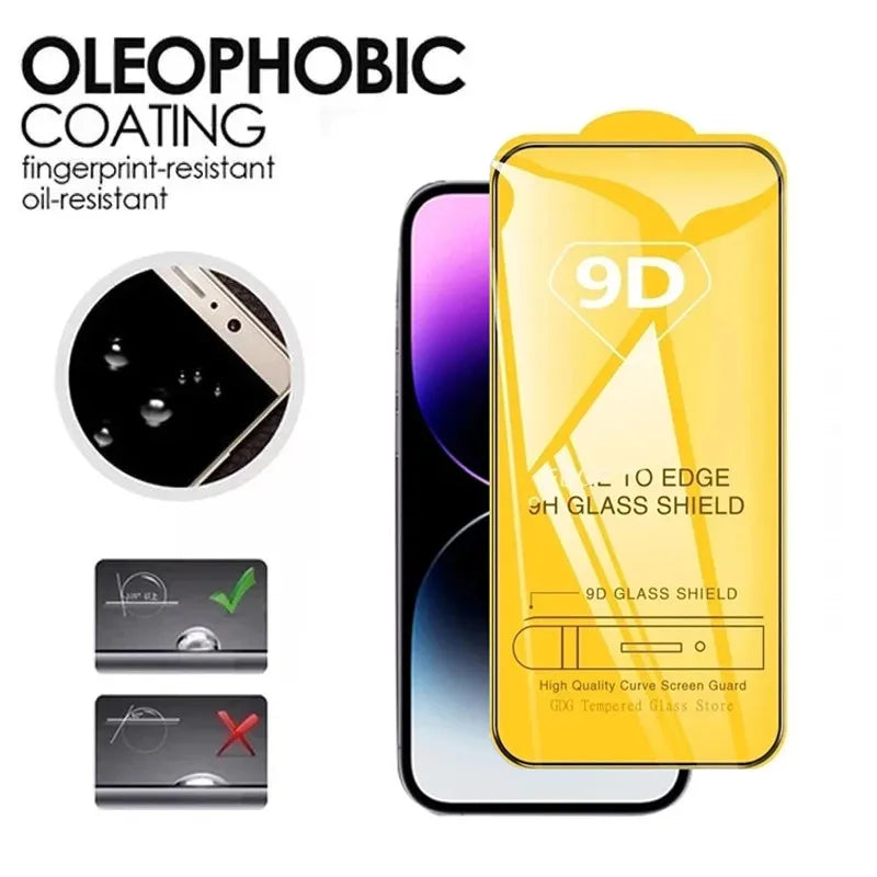 9D Screen Protector Tempered Glass for iPhone 17 16 Pro Max 16e 15 14 13 12 11 Protective Glass for iPhone X XR XS Max 7 8 Plus