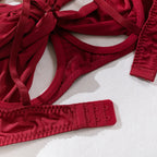 Sexy Hollow Out Bow Decor Lingerie Set Women Solid Exotic Apparel Suit Female Pure Desire Style Underwear with Garter and Gloves
