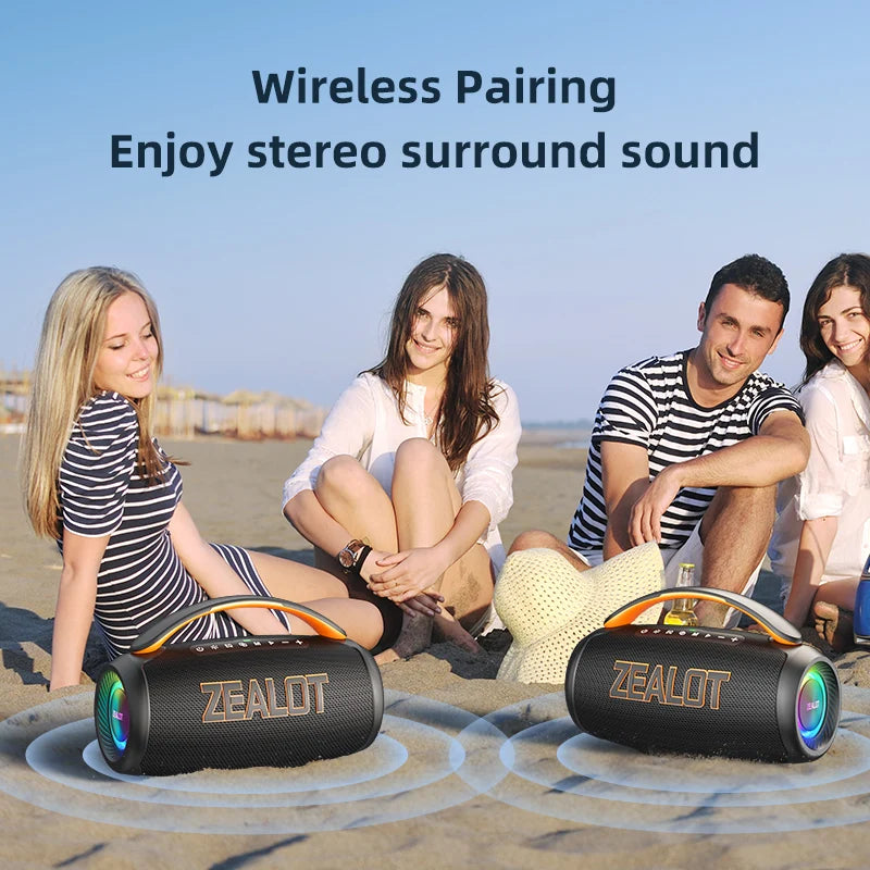 zealot-P12 Speaker 60W Bluetooth Speaker Portable Speaker with 10-Hour Playtime, Portable Handle, for Camping, Party,TWS,AUX